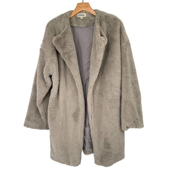 Listicle Women's Faux Fur Coat size Medium Light gray open - Picture 1 of 7